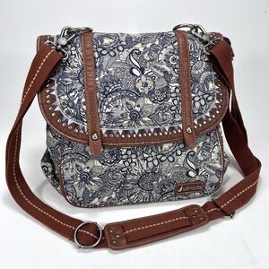 Sakroots Crossbody Bag Artist Circle Navy Floral Canvas Studded Adjustable Strap